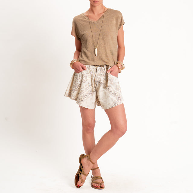 Haveone-Shorts IVY a farfalla jeans fantasia bandana - burro/cammello
