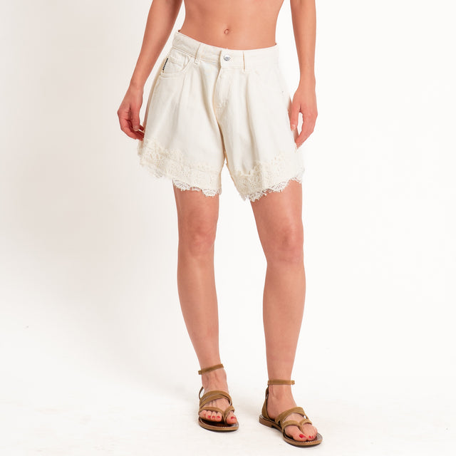 Haveone-Shorts IVY jeans a farfalla con pizzo - burro