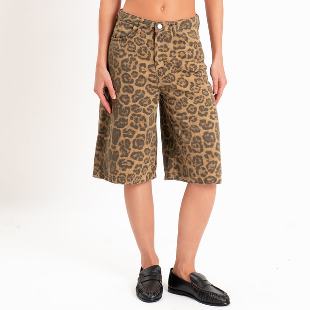 Haveone-Bermuda fantasia animalier - beige/nero