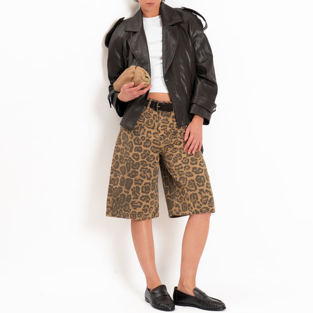 Haveone-Bermuda fantasia animalier - beige/nero