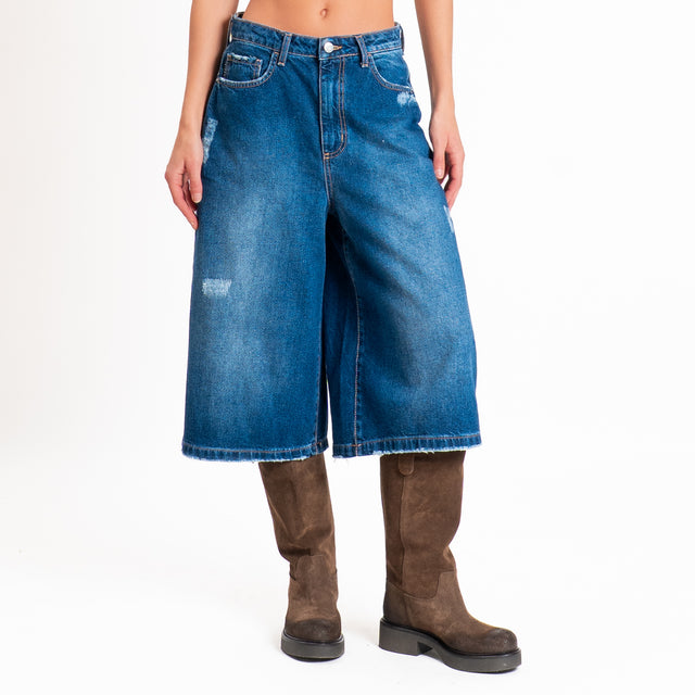 Haveone-Bermuda jeans con abrasioni - denim