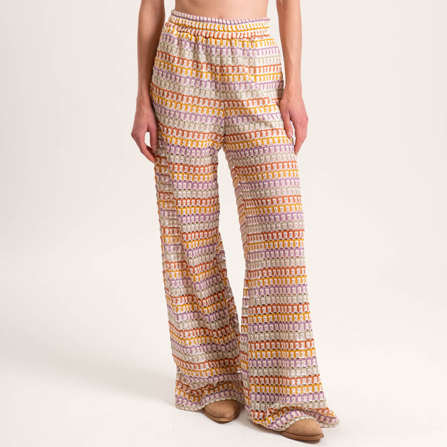 Haveone-Pantalone traforato fantasia optical - sand/orange/senape