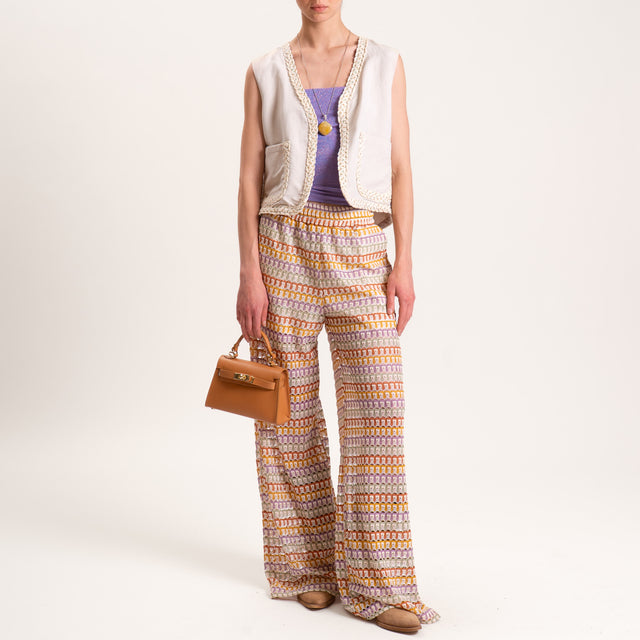 Haveone-Pantalone traforato fantasia optical - sand/orange/senape