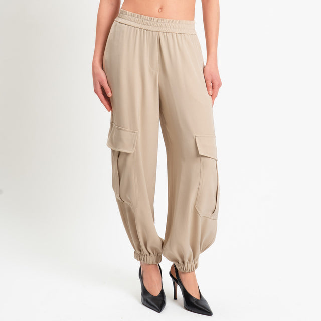 Haveone-Pantalone cargo elastico in vita - sabbia