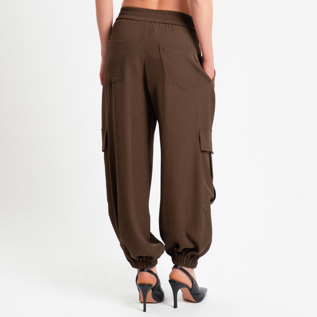 Haveone-Pantalone cargo elastico in vita - cioccolato