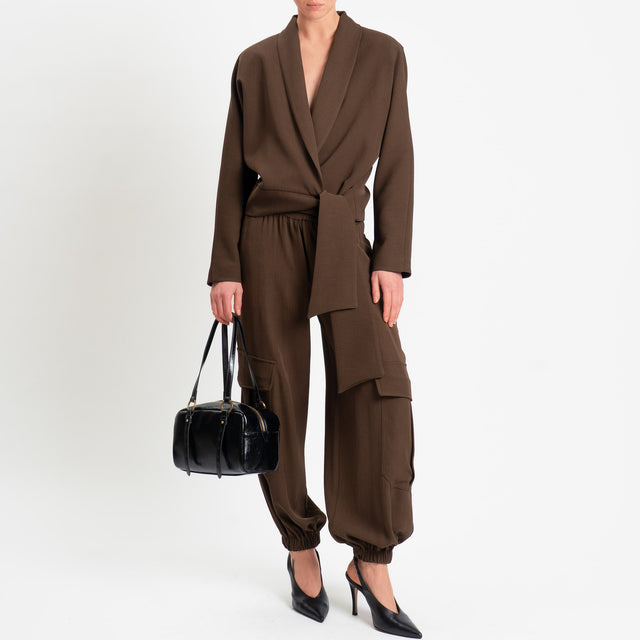 Haveone-Pantalone cargo elastico in vita - cioccolato