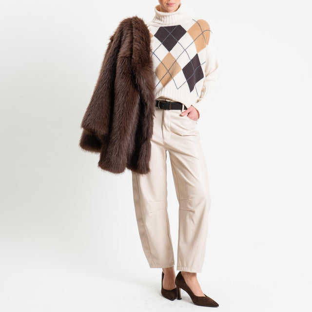 Haveone-Pantalone barrel similpelle - burro