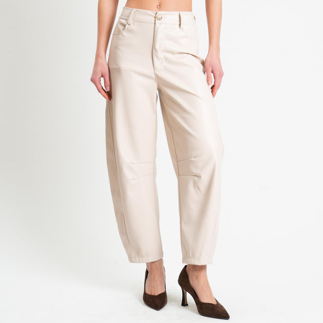 Haveone-Pantalone barrel similpelle - burro