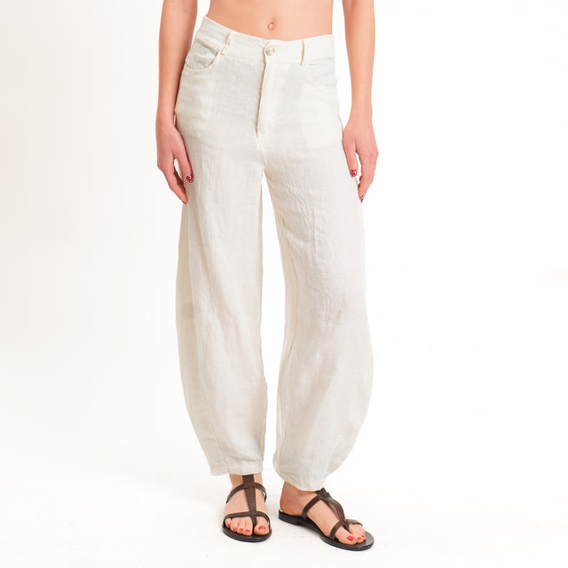 Havone-Pantalone barrel 100% lino - burro