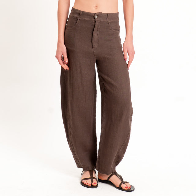 Havone-Pantalone barrel 100% lino - cioccolato