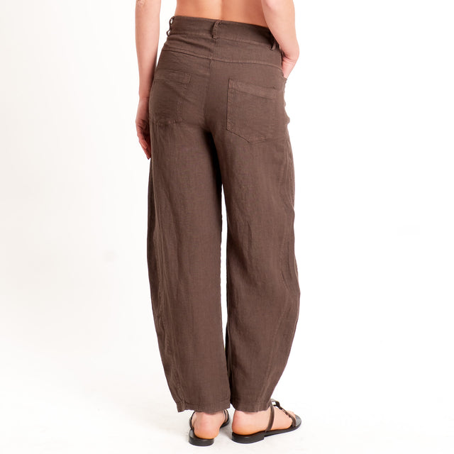Havone-Pantalone barrel 100% lino - cioccolato