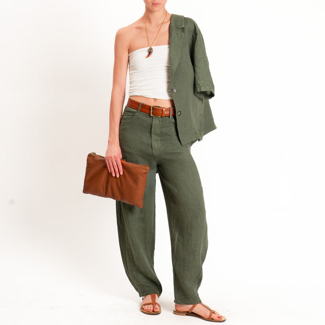 Havone-Pantalone barrel 100% lino - militare