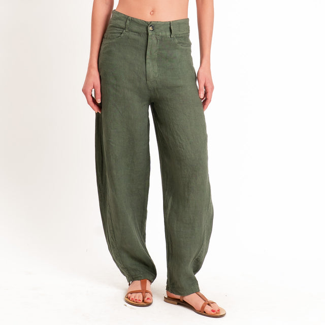 Havone-Pantalone barrel 100% lino - militare