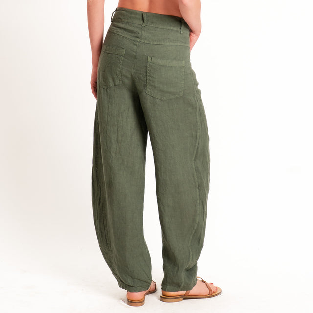 Havone-Pantalone barrel 100% lino - militare
