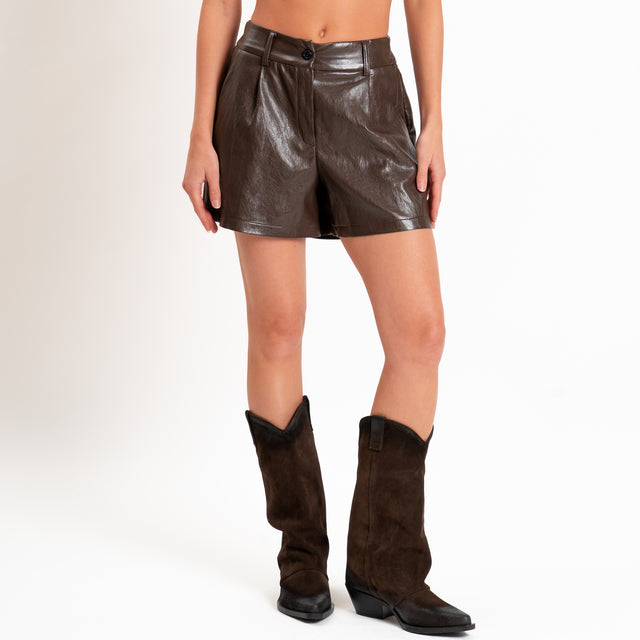 Haveone-Shorts similpelle elastico dietro - moro
