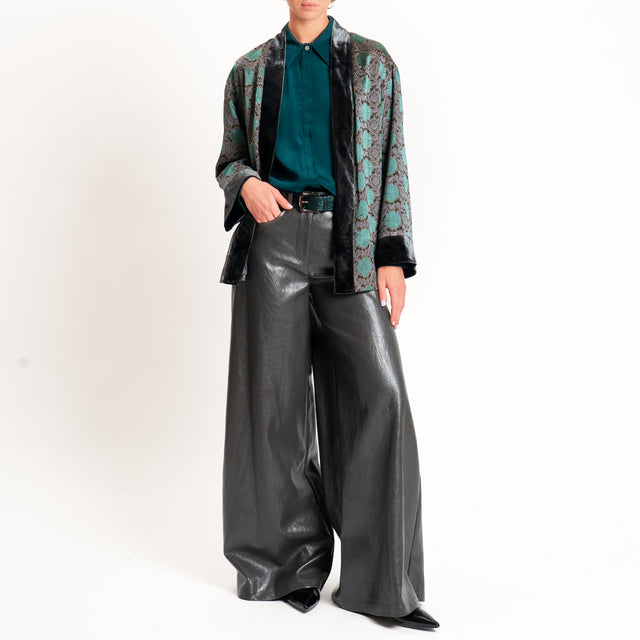 Haveone-Pantalone similpelle wide leg fit - grigio