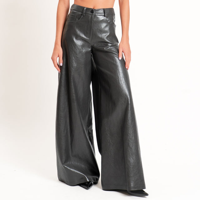 Haveone-Pantalone similpelle wide leg fit - grigio
