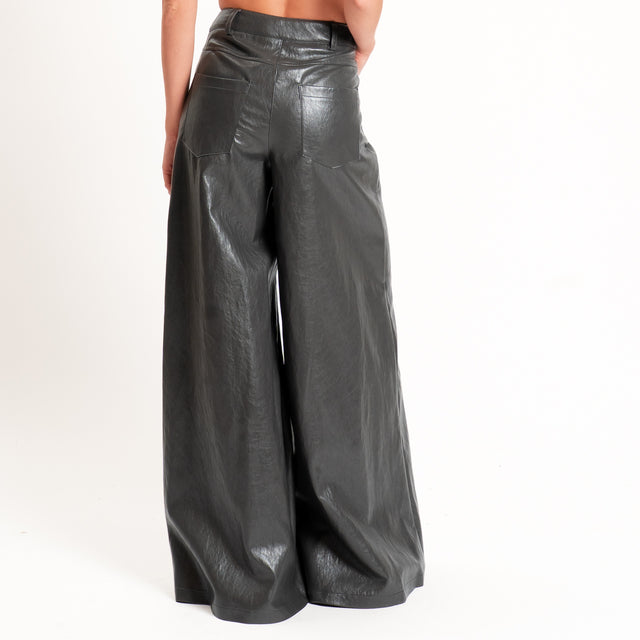 Haveone-Pantalone similpelle wide leg fit - grigio