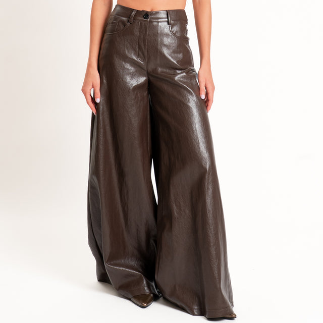 Haveone-Pantalone similpelle wide leg fit - moro