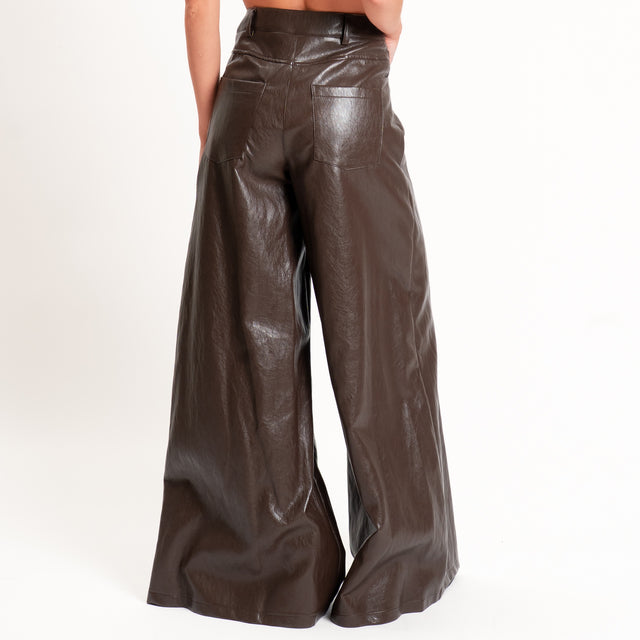 Haveone-Pantalone similpelle wide leg fit - moro