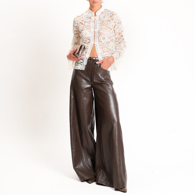 Haveone-Pantalone similpelle wide leg fit - moro