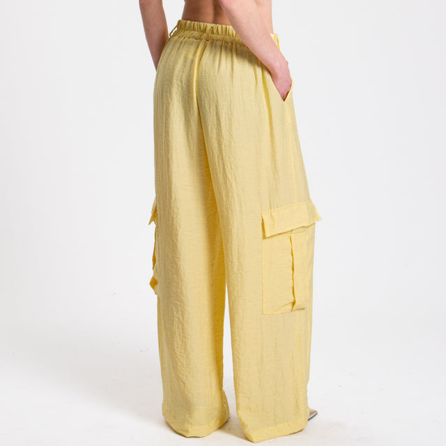 Haveone-Pantalone cargo misto lino con elastico - giallo