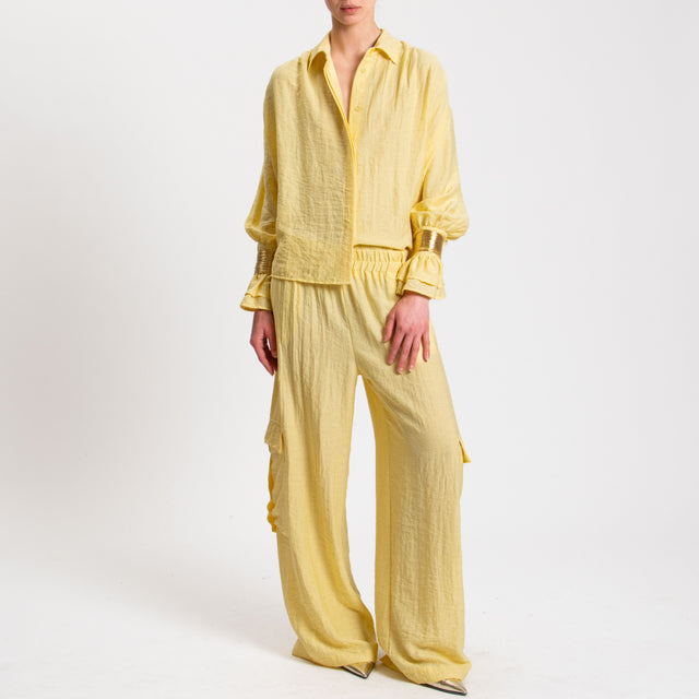 Haveone-Pantalone cargo misto lino con elastico - giallo