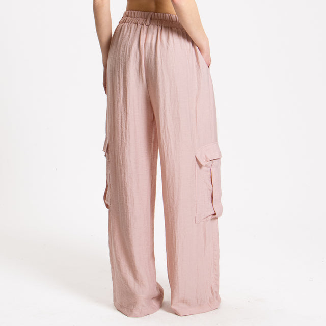 Haveone-Pantalone cargo misto lino con elastico - cipria