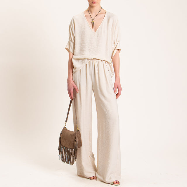 Haveone-Pantalone viscosa goffrato elastico in vit - burro