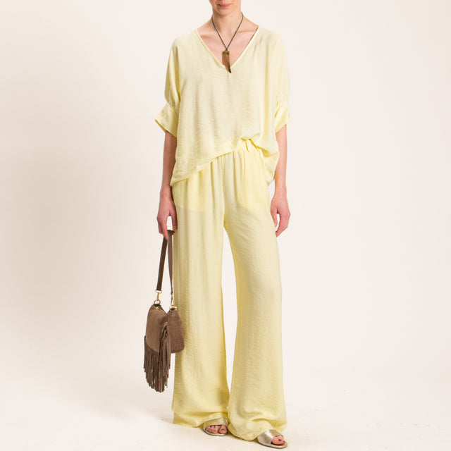 Haveone-Pantalone viscosa goffrato elastico in vit - mimosa