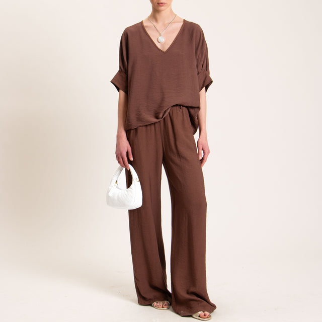 Haveone-Pantalone viscosa goffrato elastico in vit - cioccolato