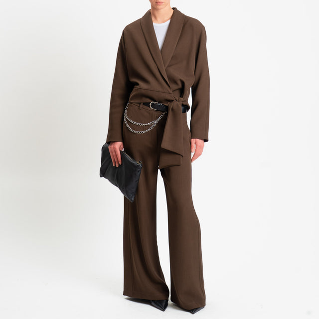 Haveone-Pantalone tessuto fluido con accessorio - cioccolato