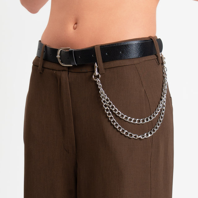 Haveone-Pantalone tessuto fluido con accessorio - cioccolato