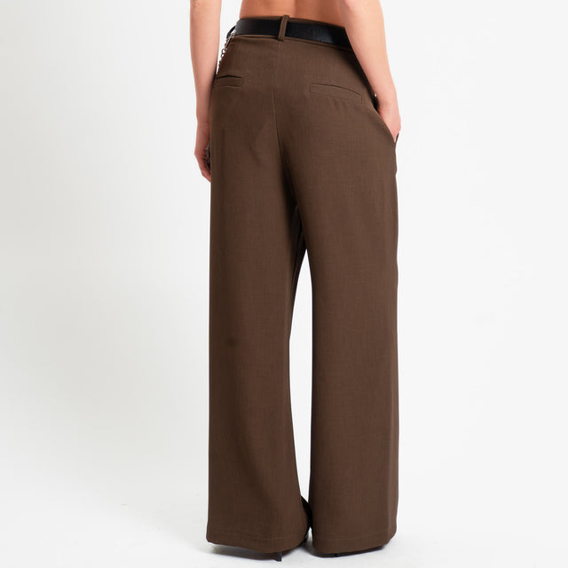 Haveone-Pantalone tessuto fluido con accessorio - cioccolato