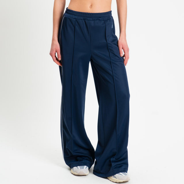 Haveone-Pantalone palazzo acetato banda laterale - blu