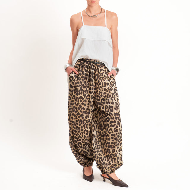 Haveone-Pantalone animalier balloon fit cotone light - beige/nero