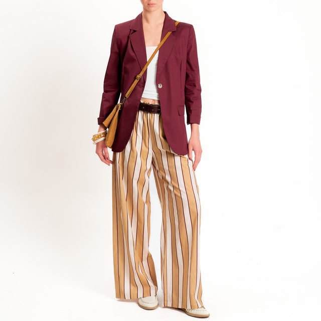 Haveone-Pantalone a righe elastico in vita - cammello/burro/india