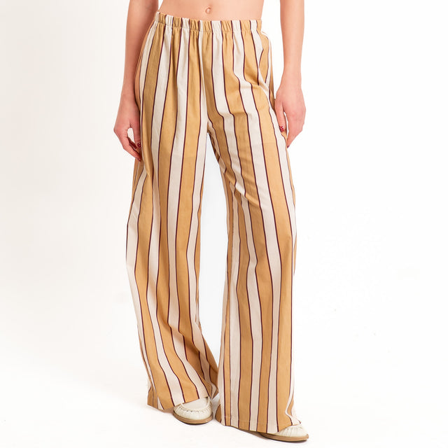Haveone-Pantalone a righe elastico in vita - cammello/burro/india