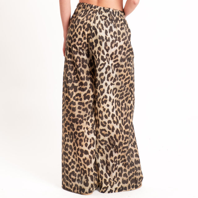 Haveone-Pantalone animalier elastico in vita - beige/moro