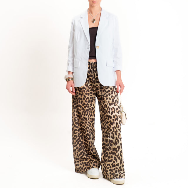 Haveone-Pantalone animalier elastico in vita - beige/moro
