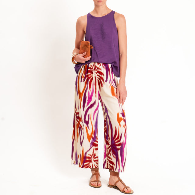 Haveone-Pantalone fantasia tie dye con elastico in vita - burro/coccio/vino