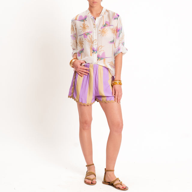 Haveone-Shorts righe elastico in vita - beige/lilla/beige
