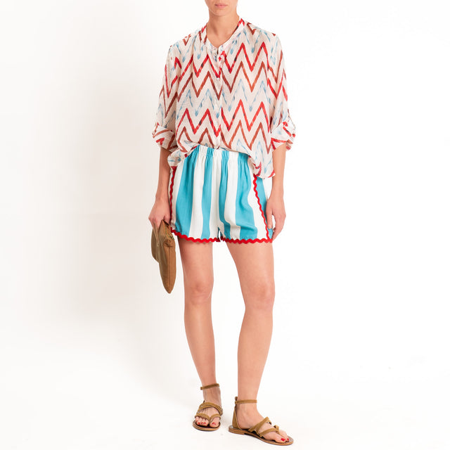 Haveone-Shorts righe elastico in vita - celeste/burro/rosso