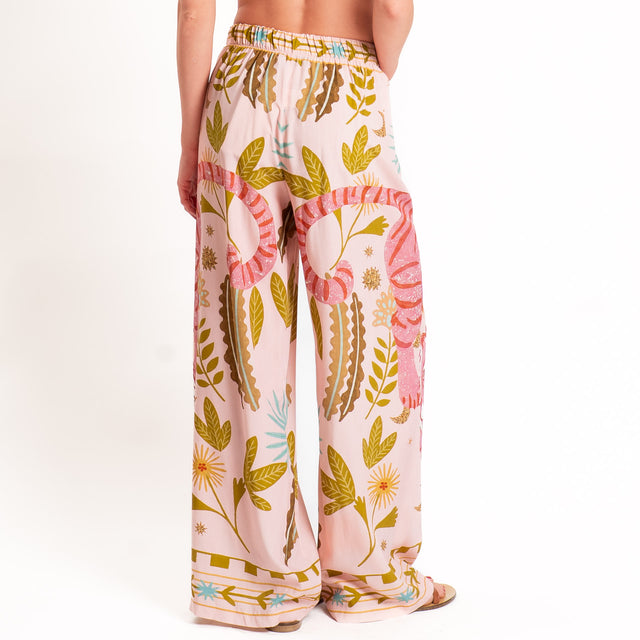 Haveone-Pantalone fantasia tigri elastico in vita - rosa/acqua/olio