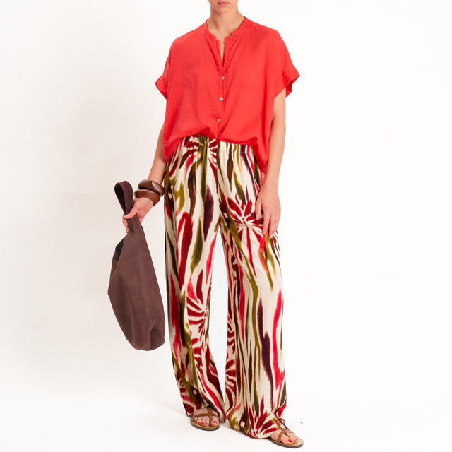 Haveone-Pantalone fantasia tie dye con elastico - burro/olio/india