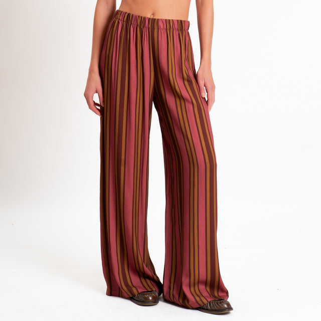 Haveone-Pantalone a righe elastico in vita - amarena/choco