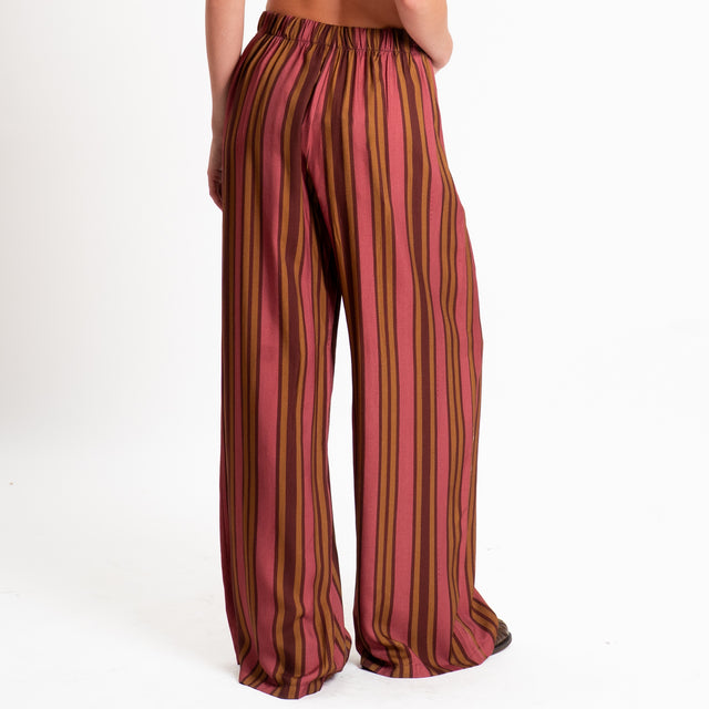 Haveone-Pantalone a righe elastico in vita - amarena/choco