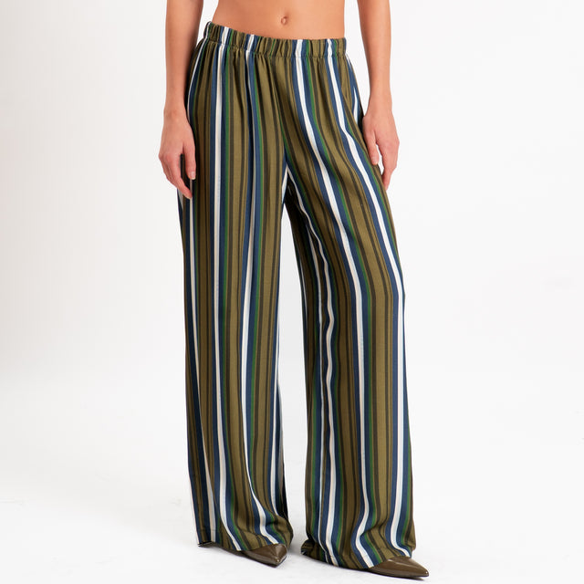 Haveone-Pantalone a righe elastico in vita - militare/oliva/blu
