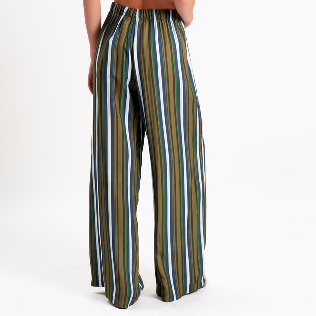 Haveone-Pantalone a righe elastico in vita - militare/oliva/blu
