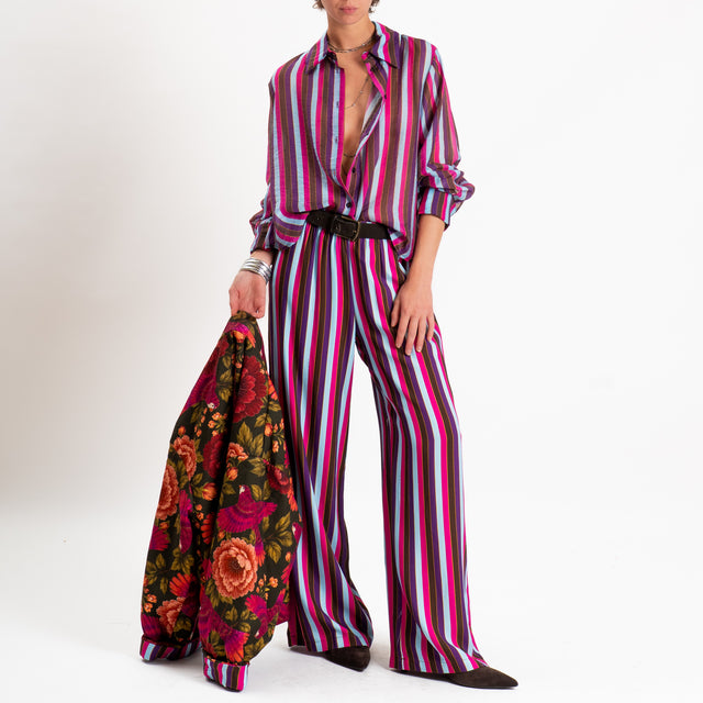 Haveone-Pantalone a righe elastico in vita - viola/fucsia/celeste